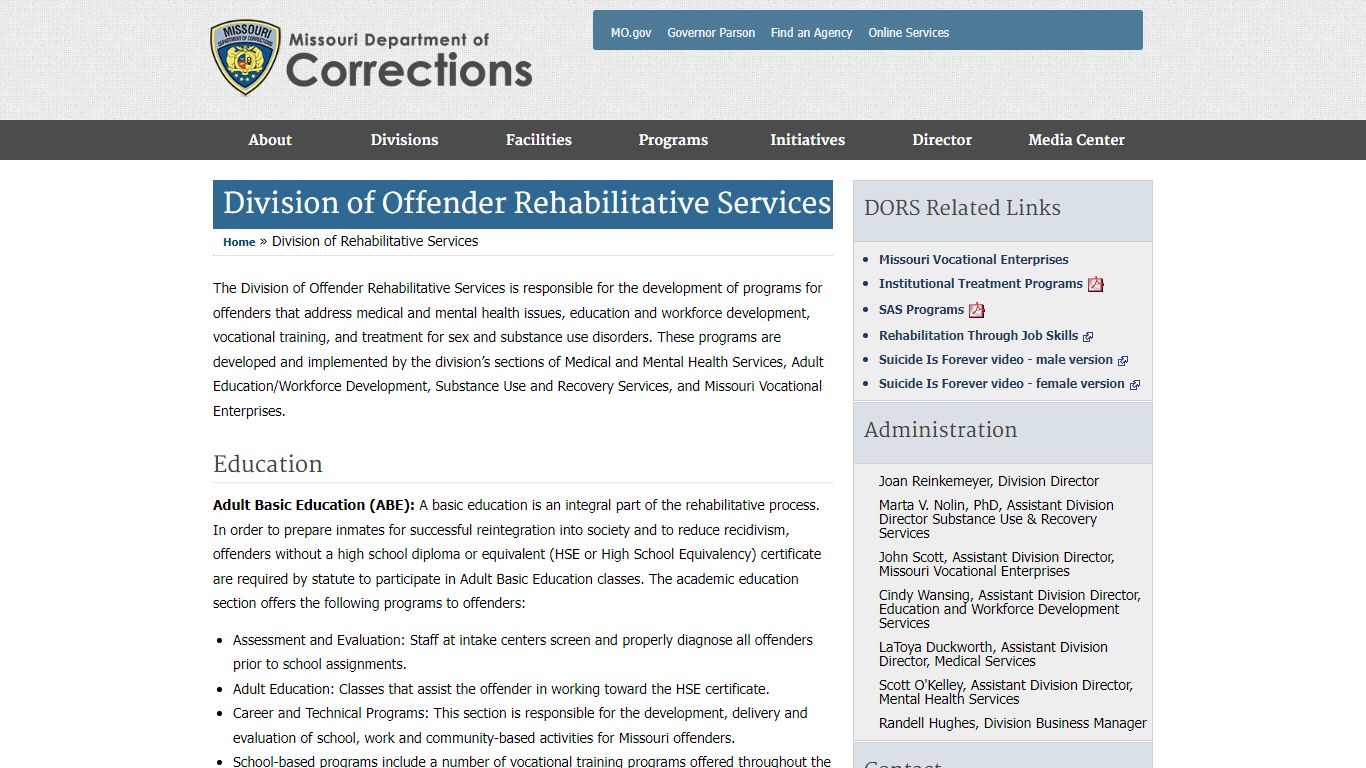 Division of Adult Institutions - Missouri Department of Corrections